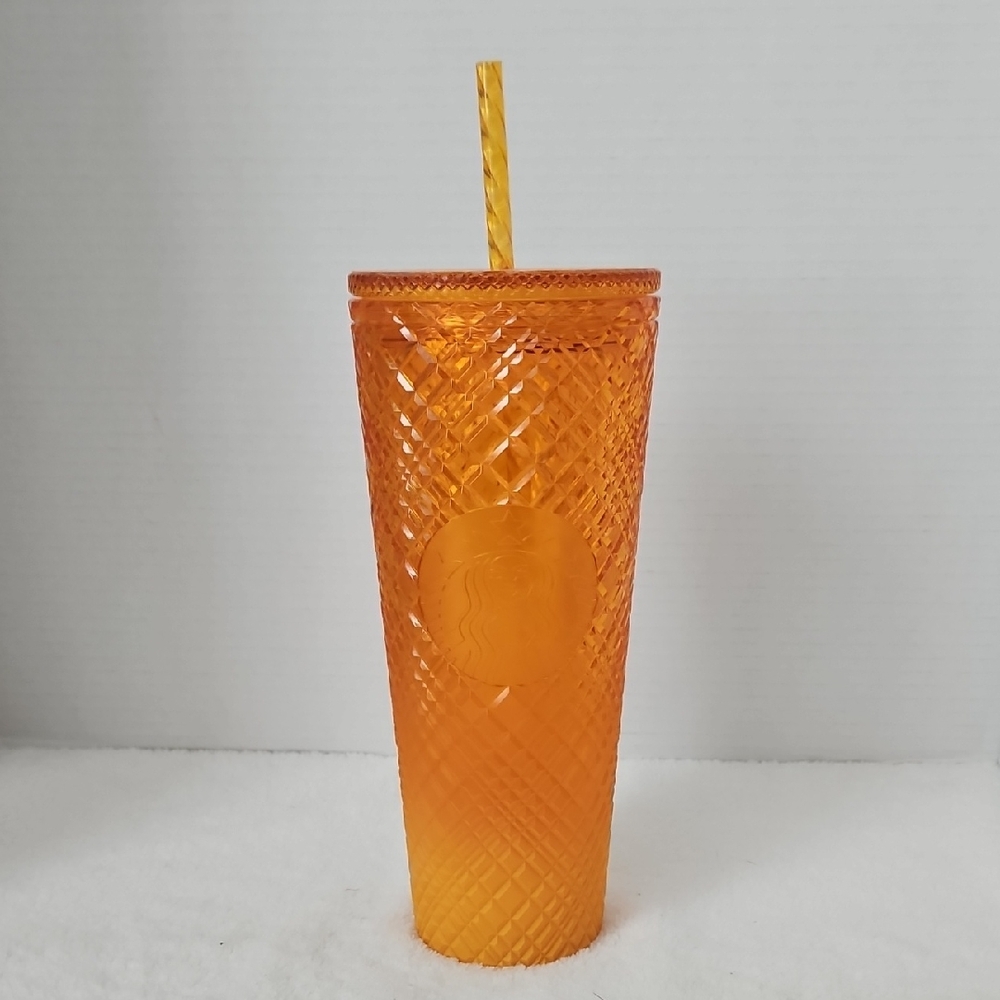 Starbucks NWT Venti Vibrant Orange Mango Ombre Jeweled Textured Tumbler